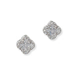 102094, WHITE GOLD DIPPED, CLOVER CUBIC ZIRCONIA STUD EARRING
