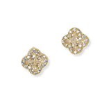 102094, GOLD DIPPED, CLOVER CUBIC ZIRCONIA STUD EARRING