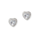 102095, WHITE GOLD DIPPED, HEART CUBIC ZIRCONIA STUD EARRING