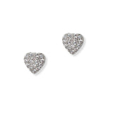 102096, WHITE GOLD DIPPED, HEART CUBIC ZIRCONIA STUD EARRING