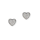 102097, WHITE GOLD DIPPED, HEART CUBIC ZIRCONIA STUD EARRING