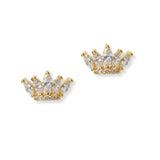 102099, GOLD DIPPED, CROWN CUBIC ZIRCONIA STUD EARRING