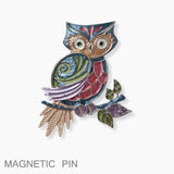 102139, OWL ENAMEL MAGNETIC PIN BROOCH