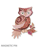 102139, OWL ENAMEL MAGNETIC PIN BROOCH