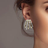102144, 14K GOLD PLATED, DESIGNER INSPIRED PAVE CUBIC ZIRCONIA EARRING