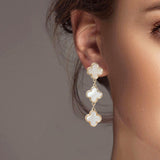 102205, MOTHER OF PEARL QUATREFOIL DROP DANGLE EARRING