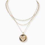 102247, HEART ENGRAVED CHARM MULTI LAYERED NECKLACE
