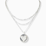 102247, HEART ENGRAVED CHARM MULTI LAYERED NECKLACE