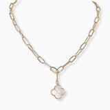 102248, MOTHER OF PEARL CLOVER CHARM NECKLACE