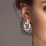 102293, 14K GOLD PLATED, OVAL CRYSTAL RHINESTONE ACCENT EARRING