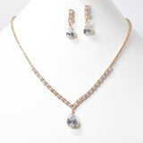 102297, TEARDROP CUBIC ZIRCONIA ACCENT CRYSTAL RHINESTONE NECKLACE SET