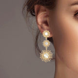 102328, MOTHER OF PEARL ACCENT SUNBURST DROP DANGLE EARRING