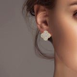 102338, CLOVER CRYSTAL RHINESTONE STUD EARRING