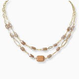 102352, SEMI PRECIOUS STONE ACCENT DOUBLE LAYERED NECKLACE