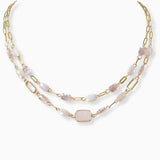 102352, SEMI PRECIOUS STONE ACCENT DOUBLE LAYERED NECKLACE