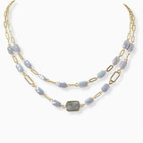 102352, SEMI PRECIOUS STONE ACCENT DOUBLE LAYERED NECKLACE