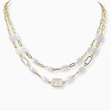 102352, SEMI PRECIOUS STONE ACCENT DOUBLE LAYERED NECKLACE