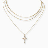102353, DAINTY CROSS CHARM MULTI LAYERED NECKLACE