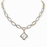 102368, 14K GOLD PLATED, MOTHER OF PEARL CLOVER DESIGNER INSPIRED NECKLACE