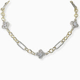 102370, 14K GOLD PLATED, CLOVER CUBIC ZIRCONIA ACCENT DESIGNER INSPIRED NECKLACE