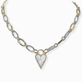 102378, 14K GOLD PLATED, MOTHER OF PEARL HEART DESIGNER INSPIRED NECKLACE
