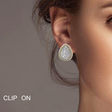 102393, 14K GOLD PLATED, TEARDROP MICRO PAVE CUBIC ZIRCONIA CLIP ON EARRING