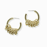 102450, BRASS MULTI RING ACCENT ROUND HOOP EARRING