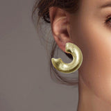 102460, LIGHTWEIGHT CURVED THICK METAL HOOP EARRING