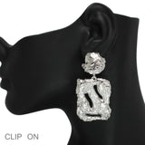 102509, GEOMETRIC TEXTURED METAL CLIP ON EARRING