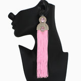 102549, CRYSTAL RHINESTONE ACCENT LONG TASSEL DROP EARRING