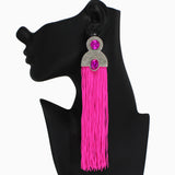 102549, CRYSTAL RHINESTONE ACCENT LONG TASSEL DROP EARRING