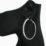 102550, 50MM PAVE CUBIC ZIRCONIA ACCENT ROUND HOOP EARRING