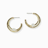 102575, PEARL ACCENT DOUBLE LINE HOOP EARRING