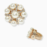 102657, PEARL WITH CRYSTAL RHINESTONE STRETCH RING