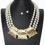 102680, HAMMERED METAL ACCENT PEARL STRAND NECKLACE