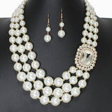 102683, RHINESTONE ACCENT MULTI PEARL STRAND NECKLACE