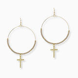 102707, CROSS CHARM SEED BEADED ROUND DANGLE EARRING