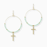 102707, CROSS CHARM SEED BEADED ROUND DANGLE EARRING