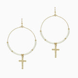 102707, CROSS CHARM SEED BEADED ROUND DANGLE EARRING