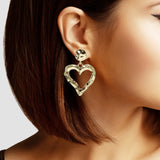 102711, HAMMERED HEART METAL DANGLE EARRING