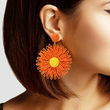 102713, RAFFIA FLOWER DANGLE EARRING