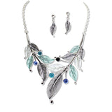 102723, LEAF WITH RHINESTONE ACCENT STATEMENT NECKLACE