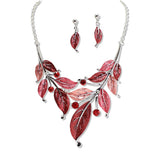 102723, LEAF WITH RHINESTONE ACCENT STATEMENT NECKLACE