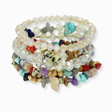 102729, SEMI PRECIOUS STONE MULTI LAYERED STRETCH BRACELET