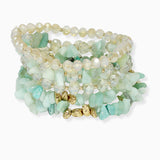 102729, SEMI PRECIOUS STONE MULTI LAYERED STRETCH BRACELET