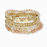 102730, SIDE CROSS ACCENT MULTI LAYERED BEADED STRETCH BRACELET