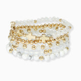 102730, SIDE CROSS ACCENT MULTI LAYERED BEADED STRETCH BRACELET