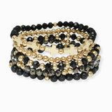 102730, SIDE CROSS ACCENT MULTI LAYERED BEADED STRETCH BRACELET