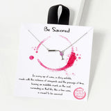 102741, GOLD DIPPED, "BE SAVORED" DAINTY WINE GLASS BOTTLE CZ NECKLACE