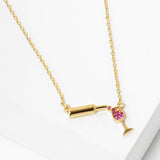 102741, GOLD DIPPED, "BE SAVORED" DAINTY WINE GLASS BOTTLE CZ NECKLACE